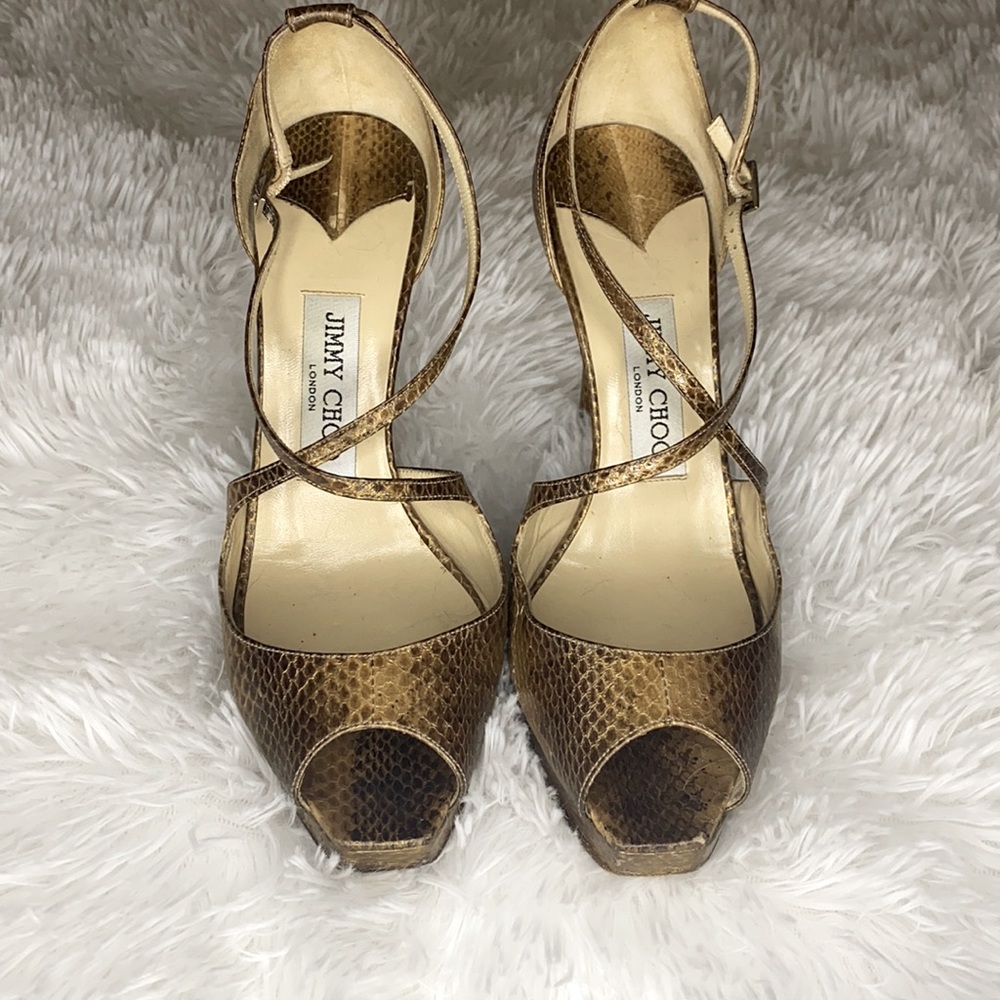 Jimmy Choo Emily 85 Python Strap Bronze Pump 38.5